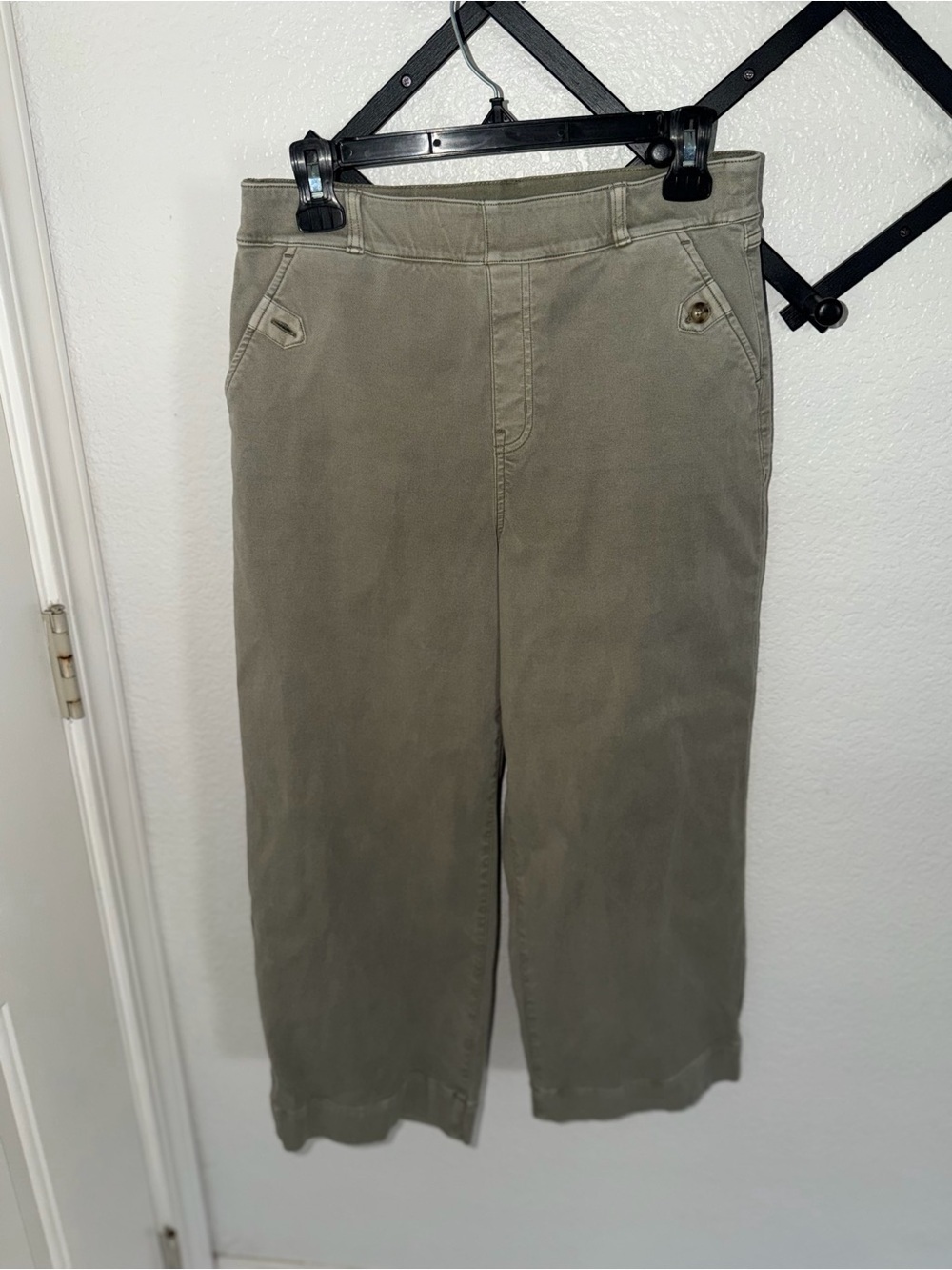 SPANX Olive Wide Leg Cropped Pants High Rise Pull On Women’s Large - Picture 2 of 4